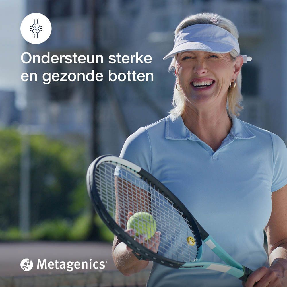 Metagenics Vit. D3 + K2. Productverpakking met tekst. Bevat voedingswaarde en ingrediënten. Tekst in het Nederlands.