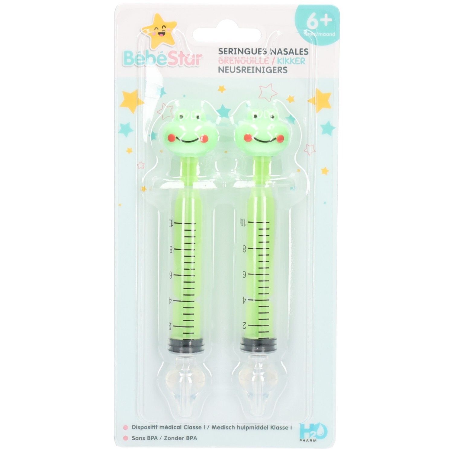 Twee groene neusspruiten met kikkerontwerp, 10ml schaal, BPA-vrij.