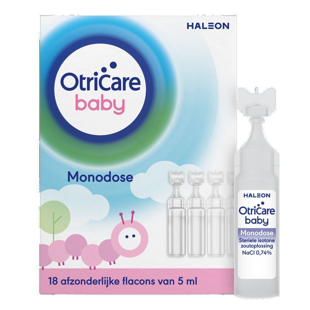 Verpakking OtriCare Baby Monodose en flesjes. Isotone zoutoplossing.