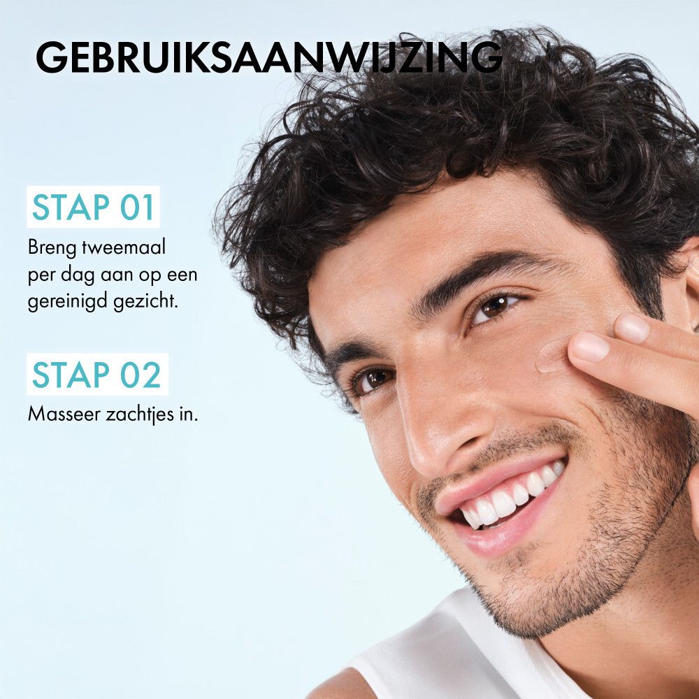Man brengt product aan. Tekst: Gebruiksaanwijzing, Stap 01 en 02.