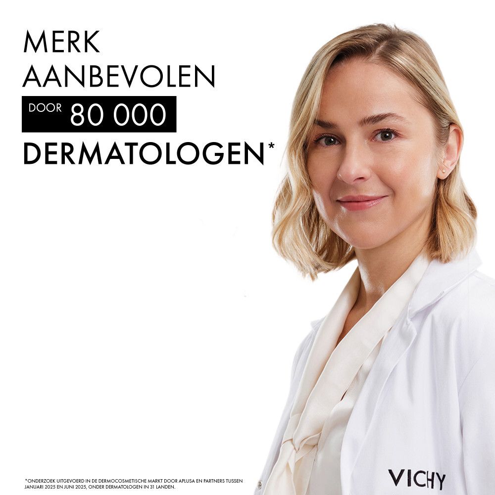 Vrouw in witte jas. Tekst: Merk aanbevolen door 80 000 dermatologen.