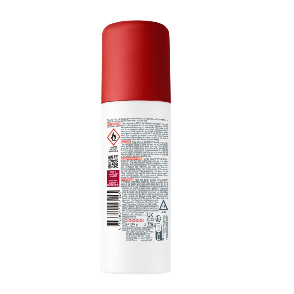 Achterkant van de spray. Tekst: Waarschuwingen, ingrediënten, fabrikantinfo.