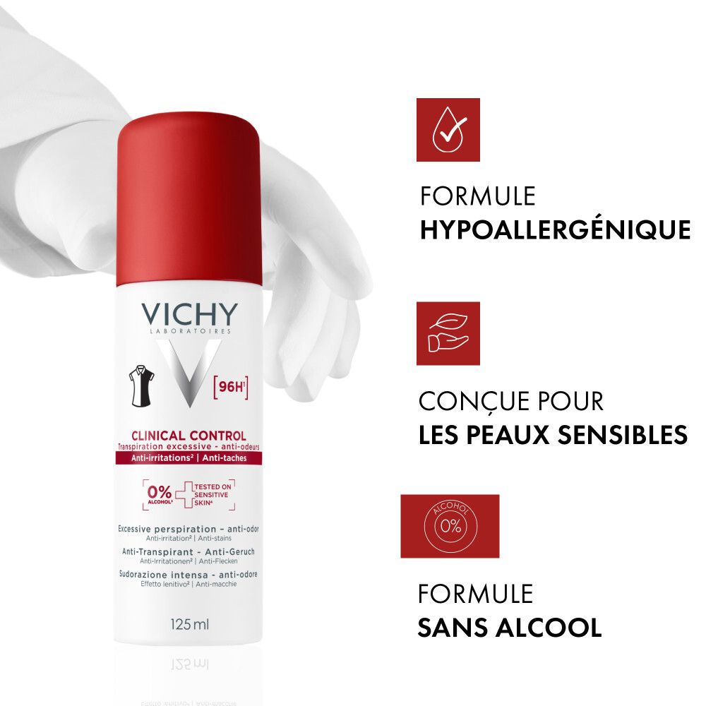 Dos du spray. Texte: Avertissements, ingrédients, informations fabricant, code QR.