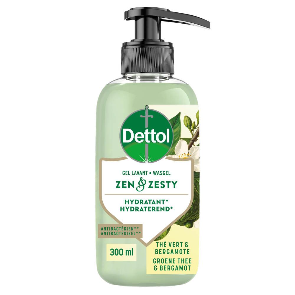 Dettol handgel pompflacon met groene thee & bergamot geur.