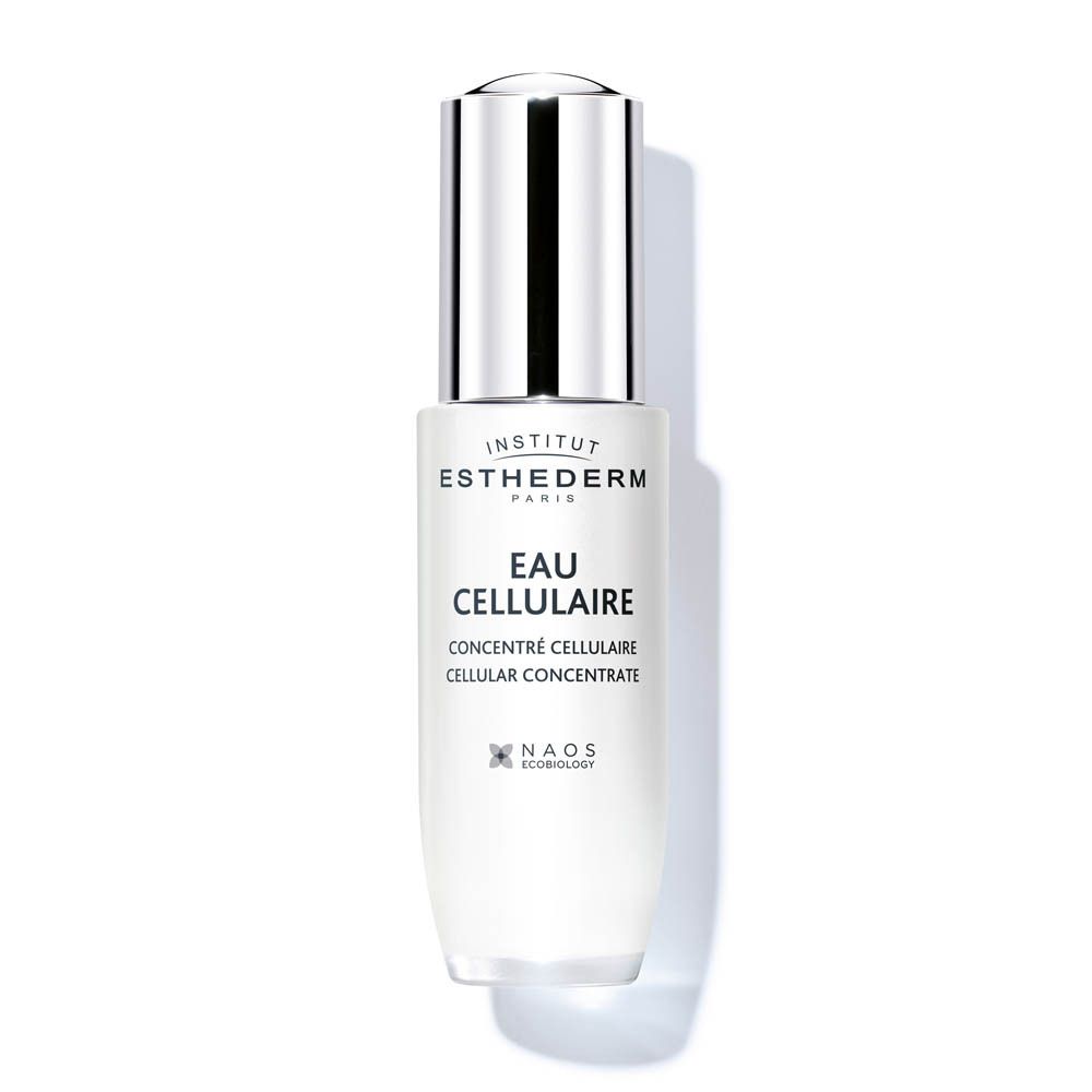Institut Esthederm Eau Cellulaire flacon met zilveren dop.