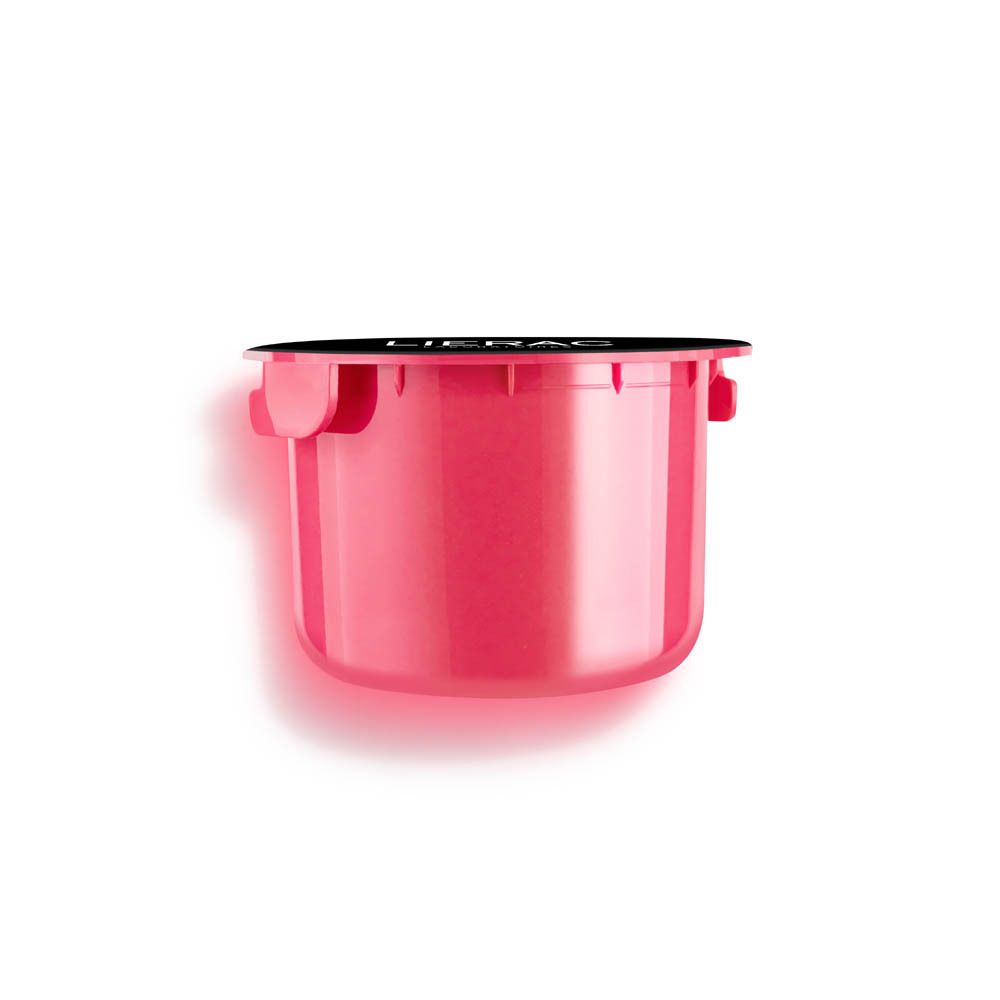 Roze container met zwart deksel. Merk Lierac.