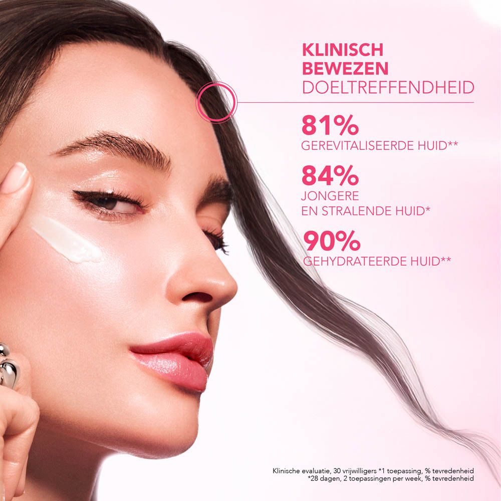 Vrouw met gezicht. Tekst: KLINISCH BEWEZEN DOELTREFFENDHEID. Percentages.