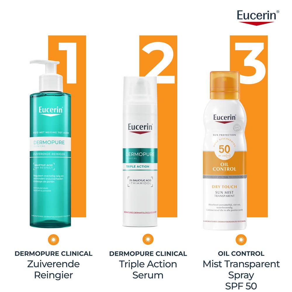 Eucerin Oil Control zonnenspray SPF 50 voor alle huidskleuren.