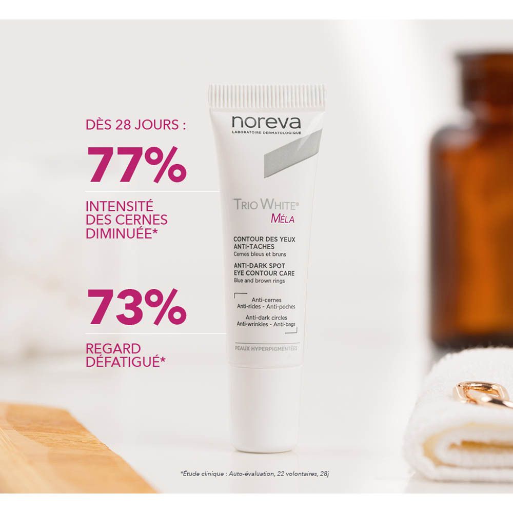 Noreva Trio White Mela tube met percentages.