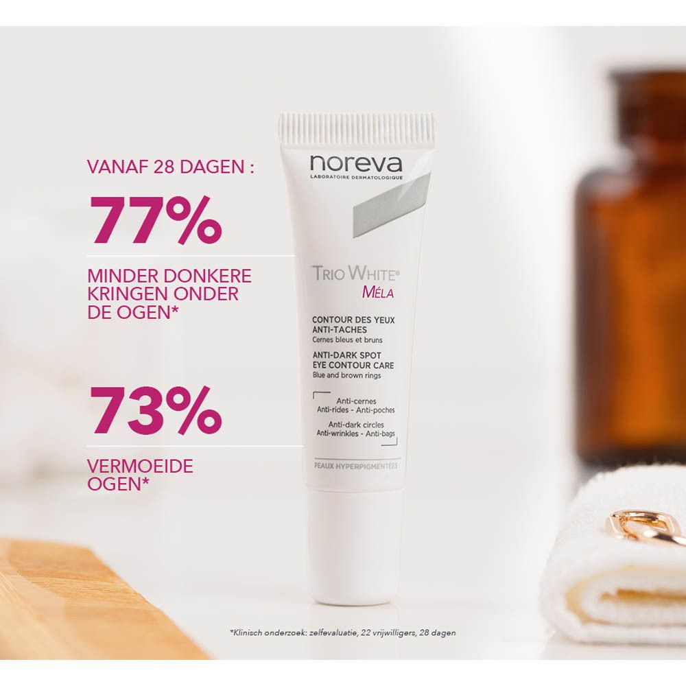 Noreva Trio White Mela tube met percentages.