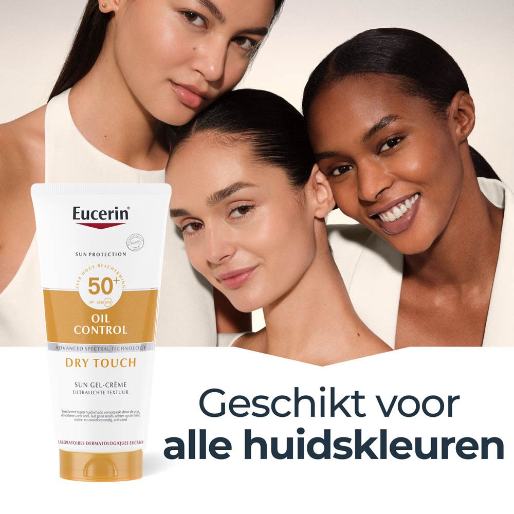 Eucerin Oil Control SPF 50+ Zonne Gel-Crème, ultralichte textuur.
