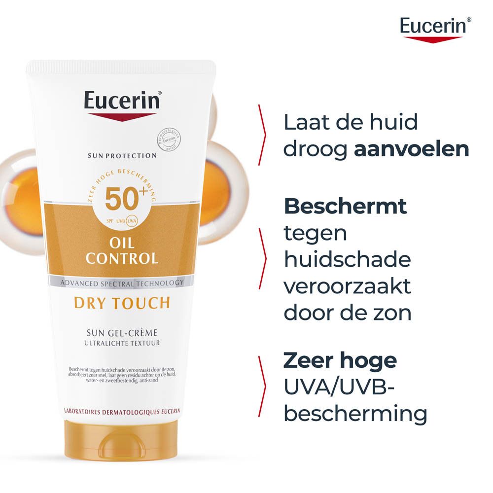 Eucerin Oil Control SPF 50+ Zonne Gel-Crème, klinisch en dermatologisch getest.