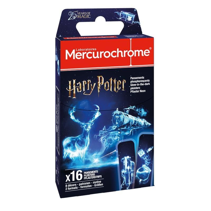 Boîte de pansements Mercurochrome Harry Potter. 16 pièces. Phosphorescents.