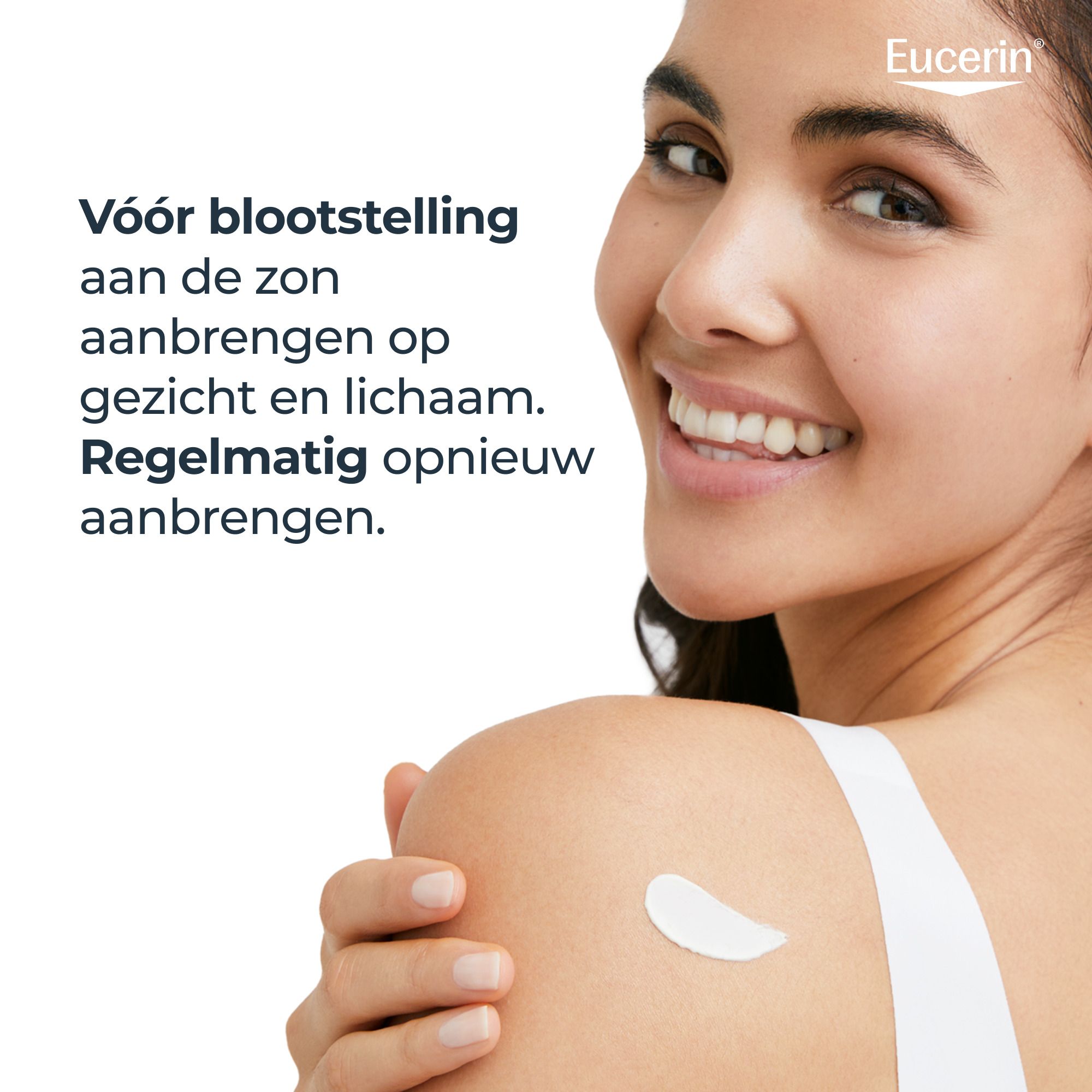 Eucerin Sun PLE Protect SPF 50+ tube. Wit, gele dop. Tekst en logo. 200 ml.