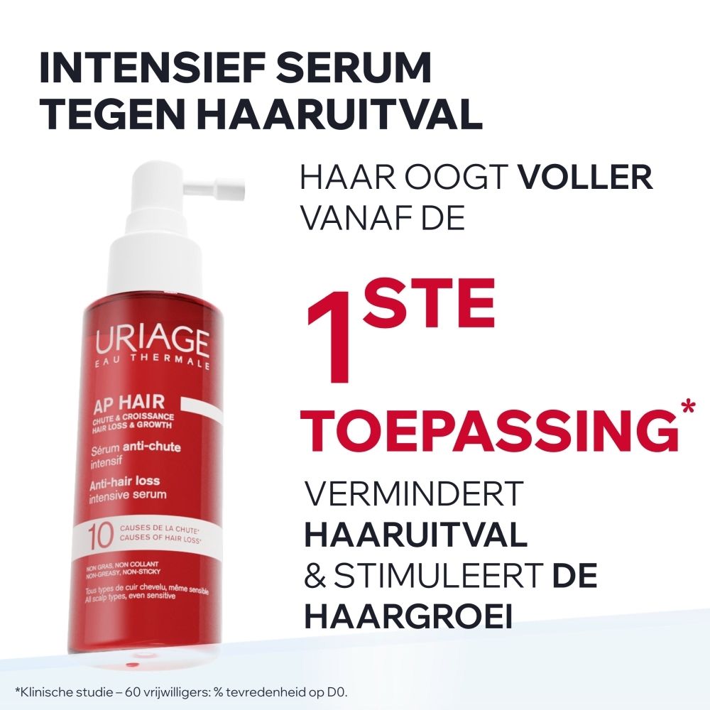 Uriage AP Hair intensief serum tegen haaruitval, rode flacon met applicator.
