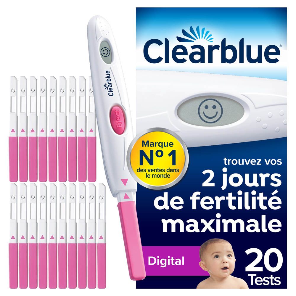 Pack Clearblue Test d'ovulation Digital. Contient 20 tests et un bâtonnet.