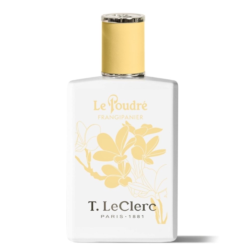 T. LeClerc Eau de Parfum Le Poudré Frangipanier fles met gele dop.