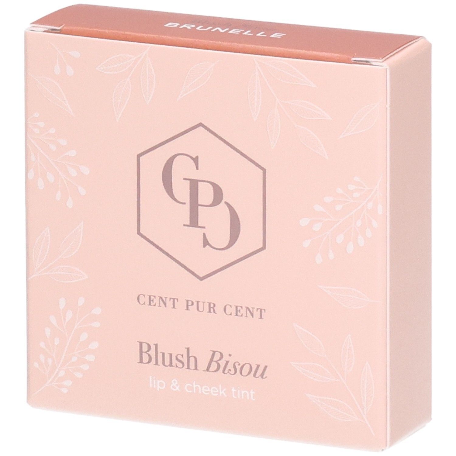 Verpakking voor 'Blush Bisou' lip & cheek tint van Cent Pur Cent.