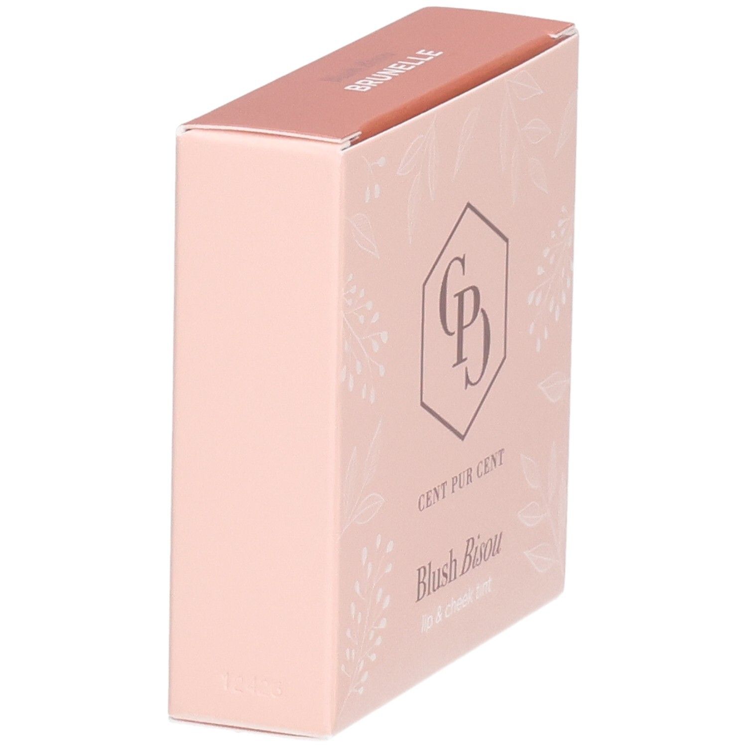 Verpakking voor Blush Bijou in roze met bloemenpatroon en logo.