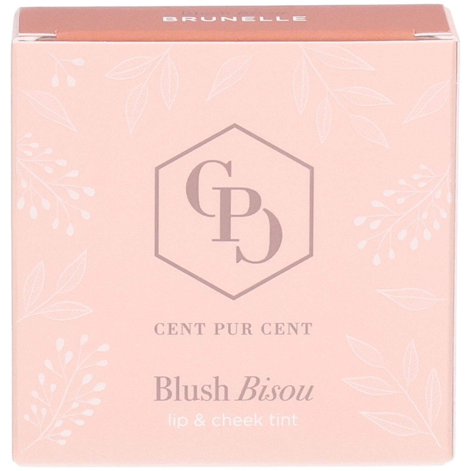 Verpakking voor 'Blush Bisou' lip & cheek tint van Cent Pur Cent.