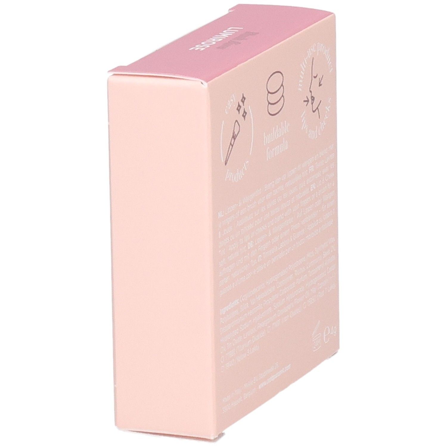 Emballage Cent Pur Cent Blush Bisou, vue de trois quarts arrière, rose avec motifs floraux.