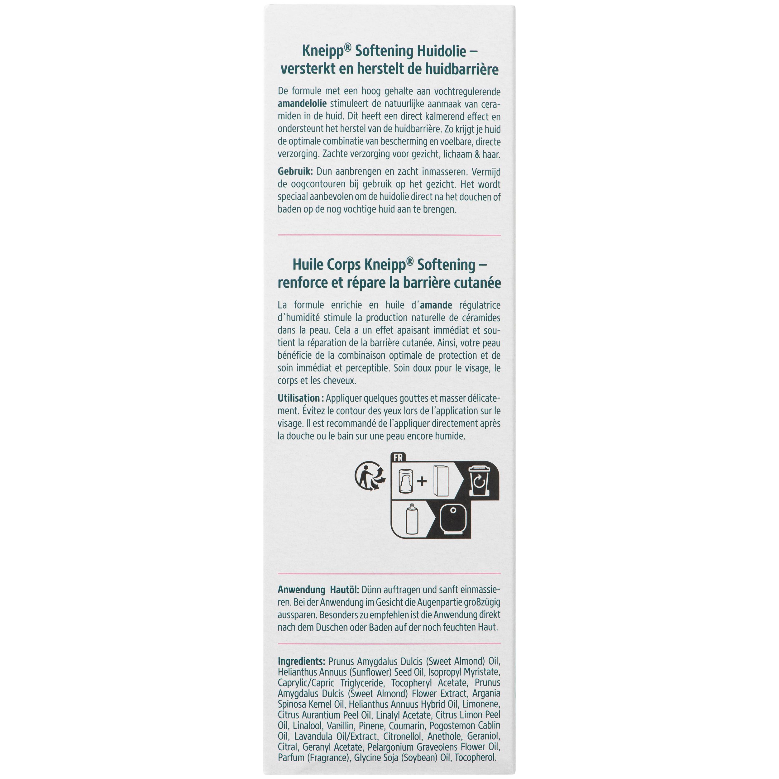 Dos de l'emballage. Contient du texte et des pictogrammes. Affiche des informations sur le produit.