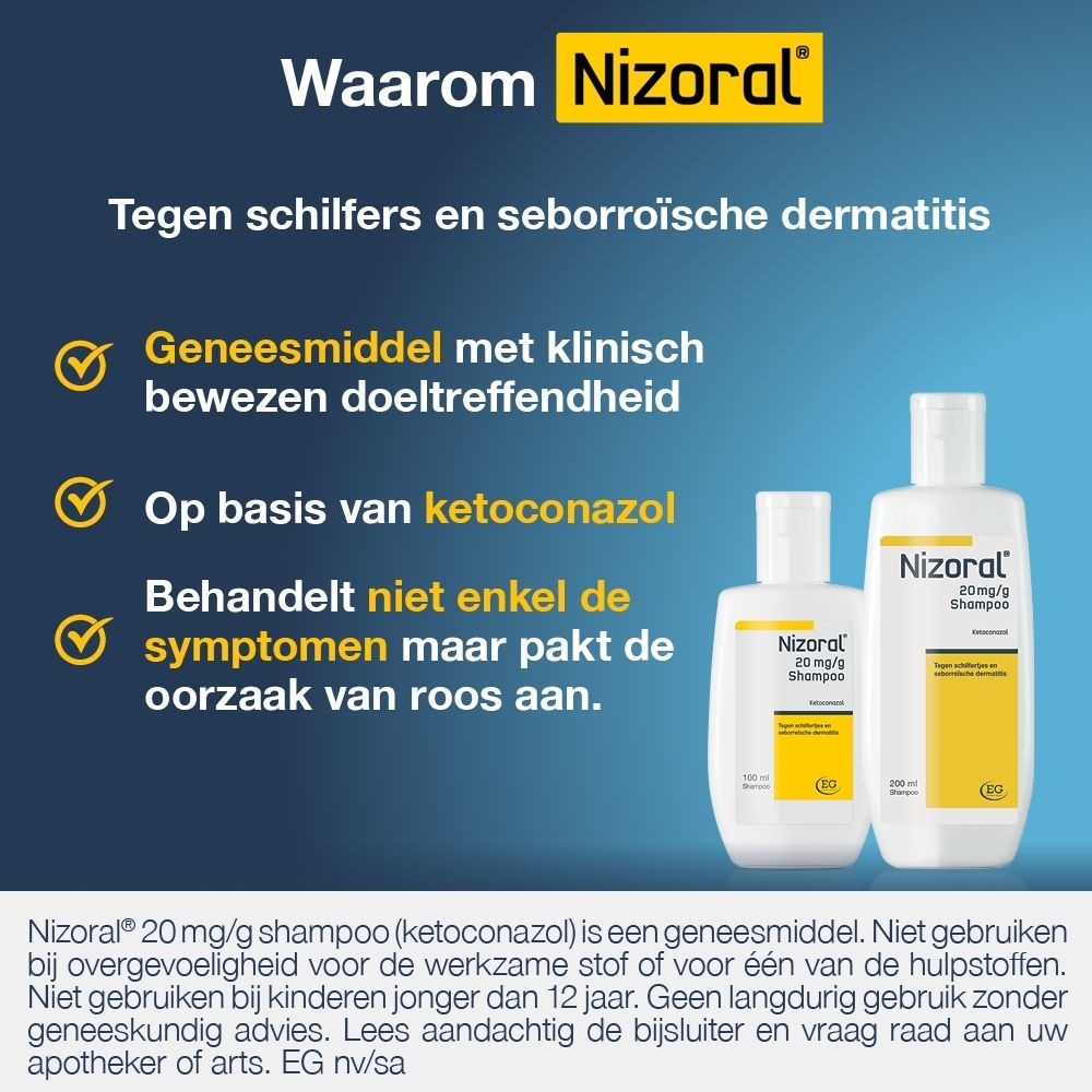 Nizoral Shampoo 20 mg/g, waarom Nizoral? Op basis van ketoconazol.