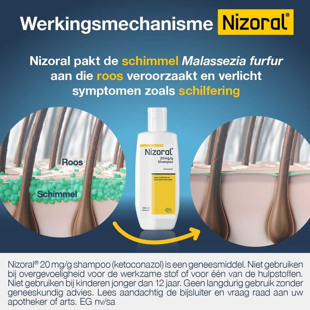Nizoral Shampoo 20 mg/g, waarom Nizoral? Behandelt niet alleen symptomen, maar pakt de oorzaak van roos aan.