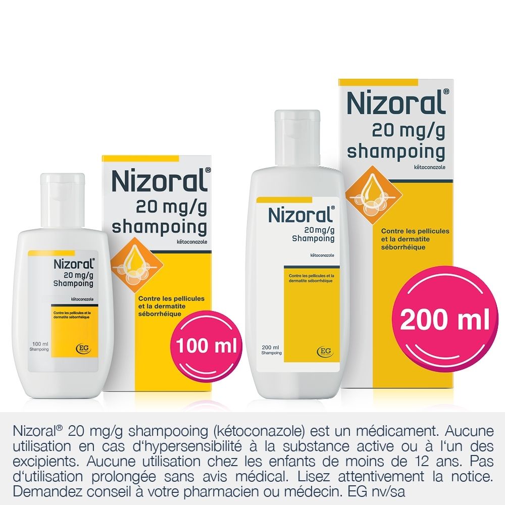 Nizoral Shampooing 20 mg/g, homme s'aspirant les cheveux pour combattre les pellicules tenaces.