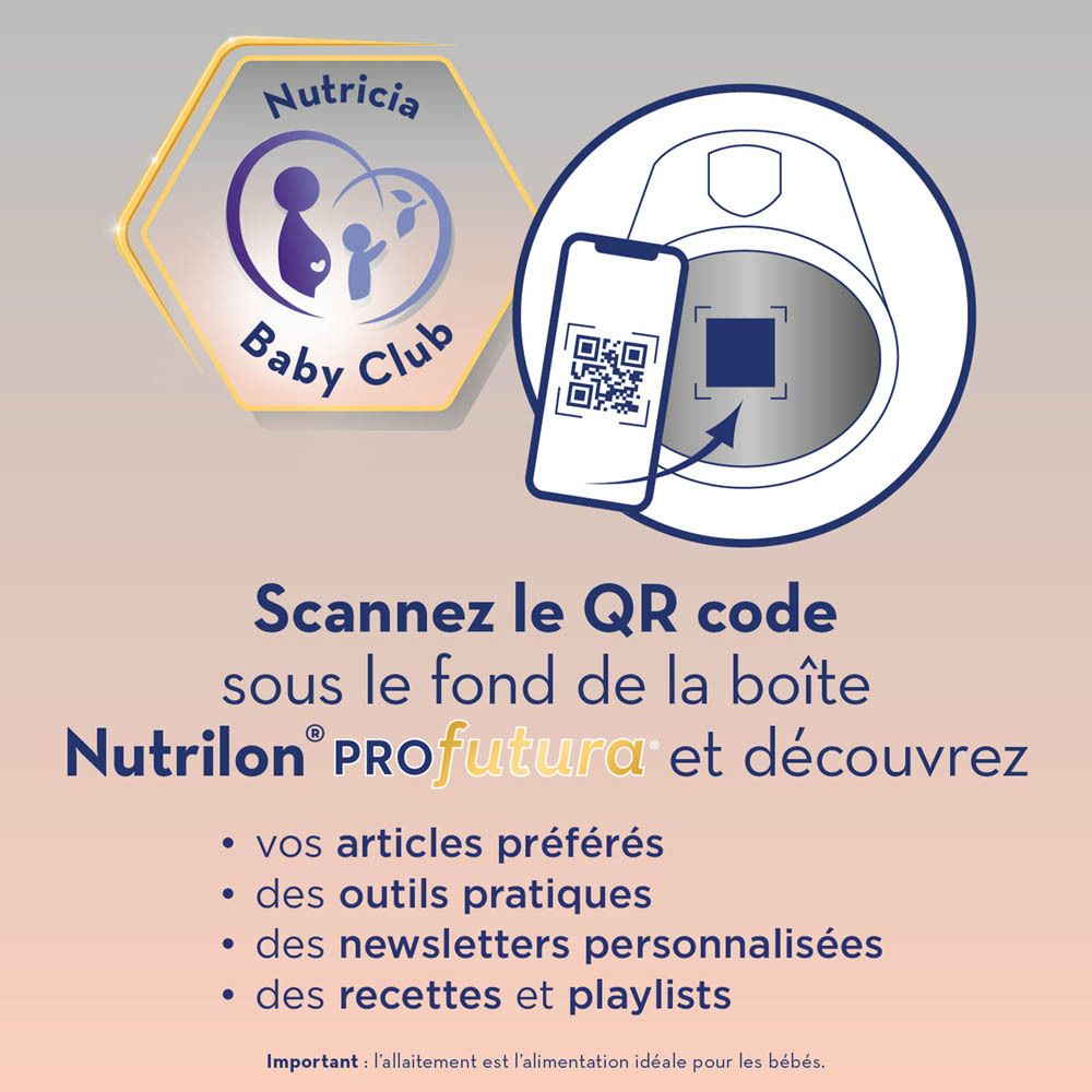 Boîte Nutrilon Profutura 1+ avec DUOBIOTIK, HMOs, Nutri Fibers, vitamines.