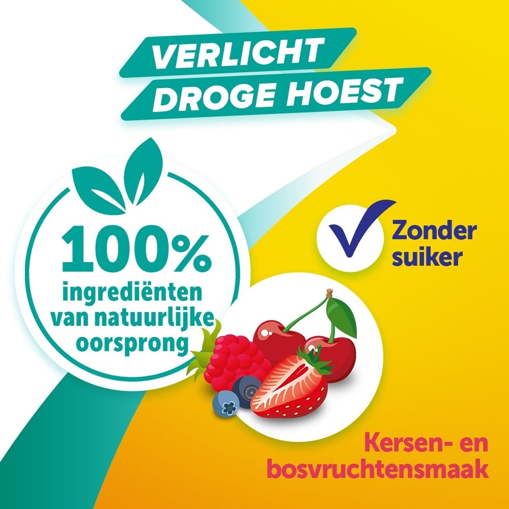 Doos met 24 Bisolcalm zuigtabletten, zonder suiker, met vermelding van hoestverlichting.