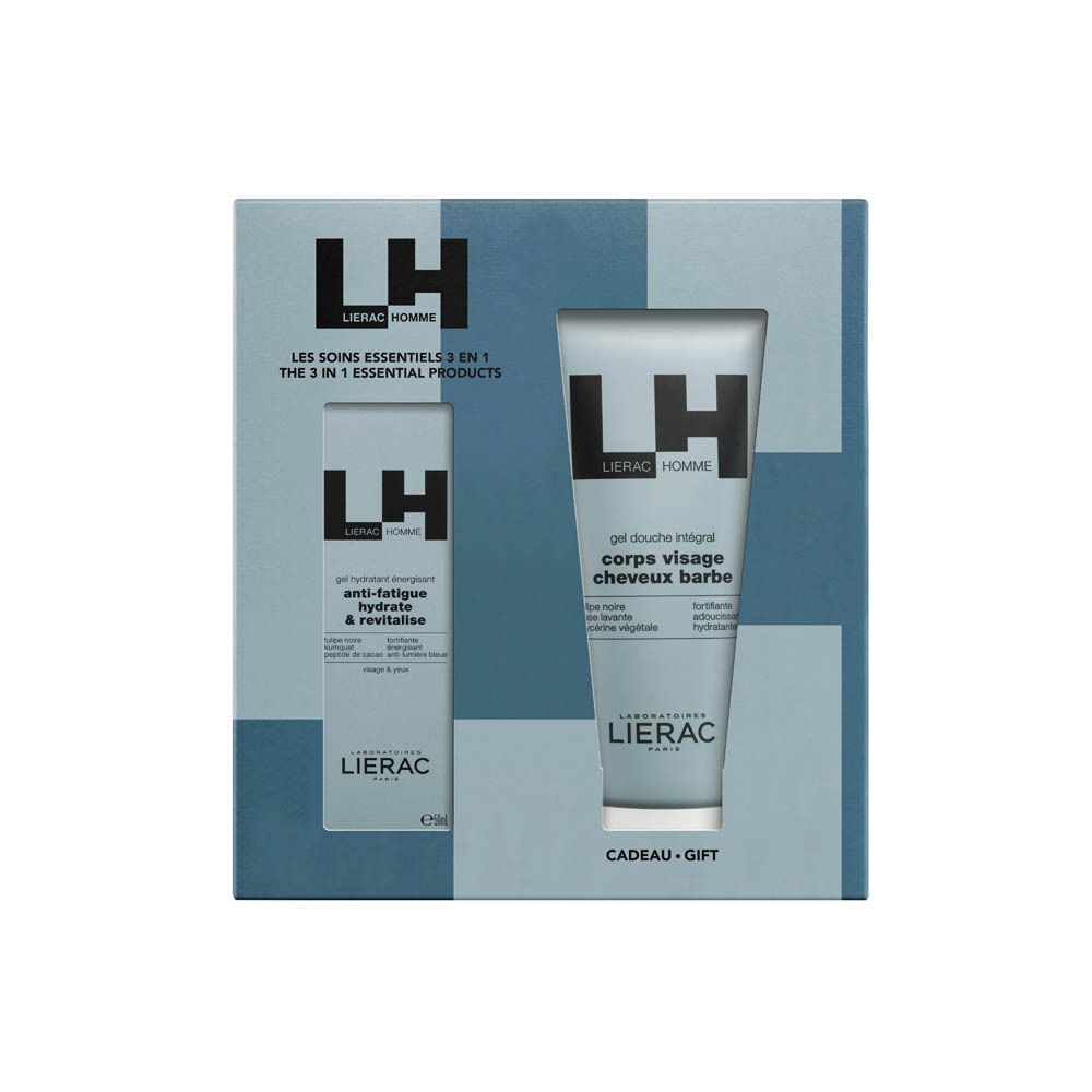 Cadeauset met twee producten. LH-logo en productnamen zichtbaar. Bevat gel en douchegel.