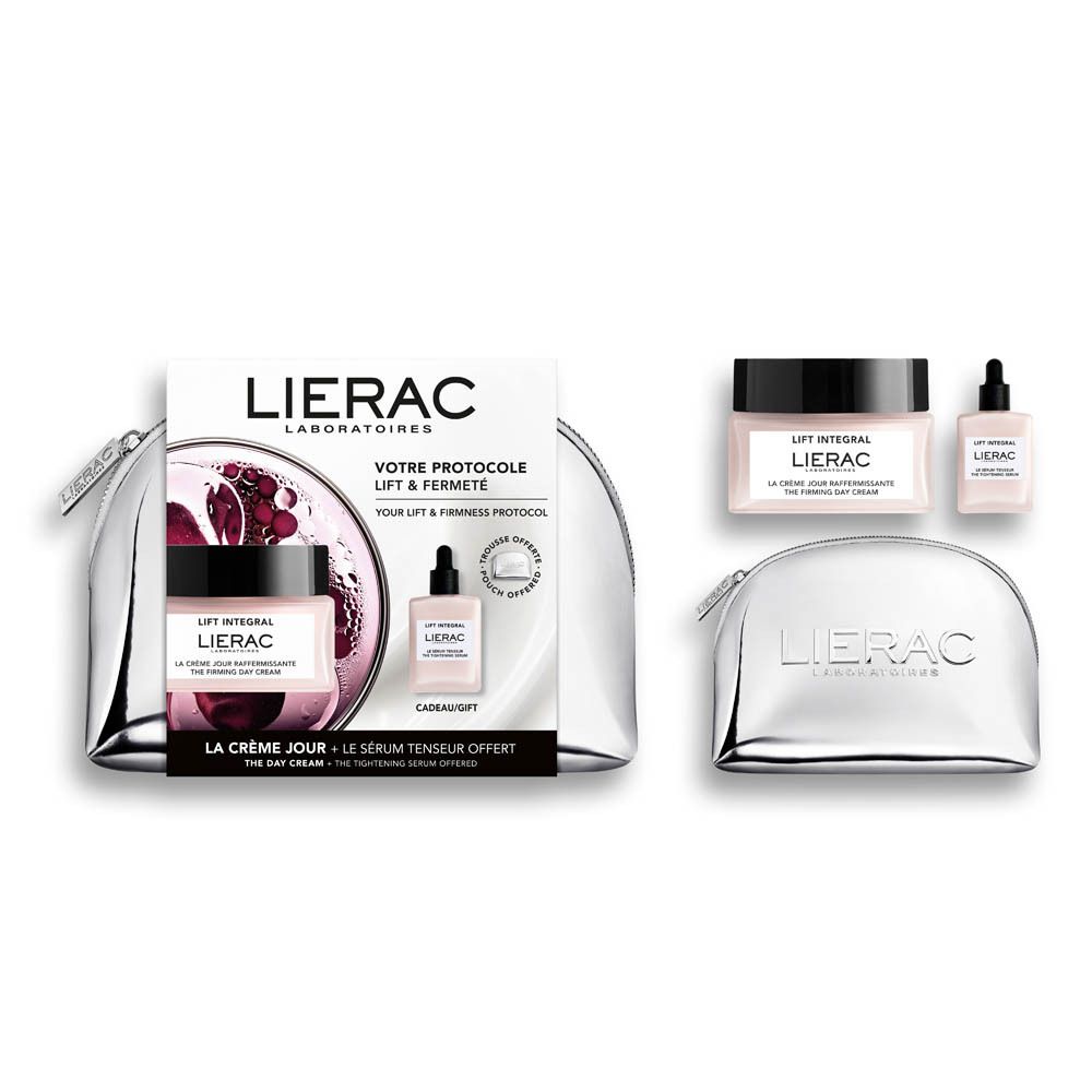 Cadeauset met cosmetica. Bevat dagcrème, serum en een toilettas.