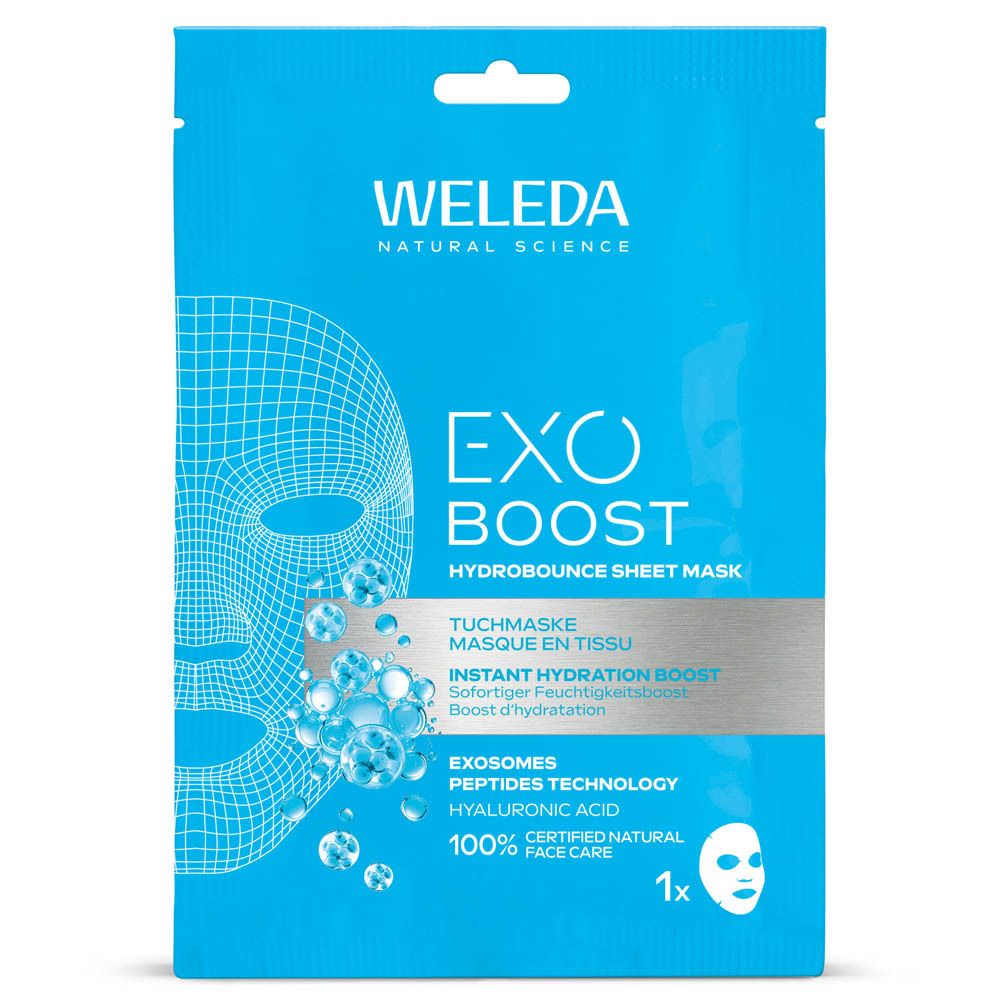 Weleda Exo Boost Hydrobounce masque en tissu avec acide hyaluronique et peptides. 1x masque visage.