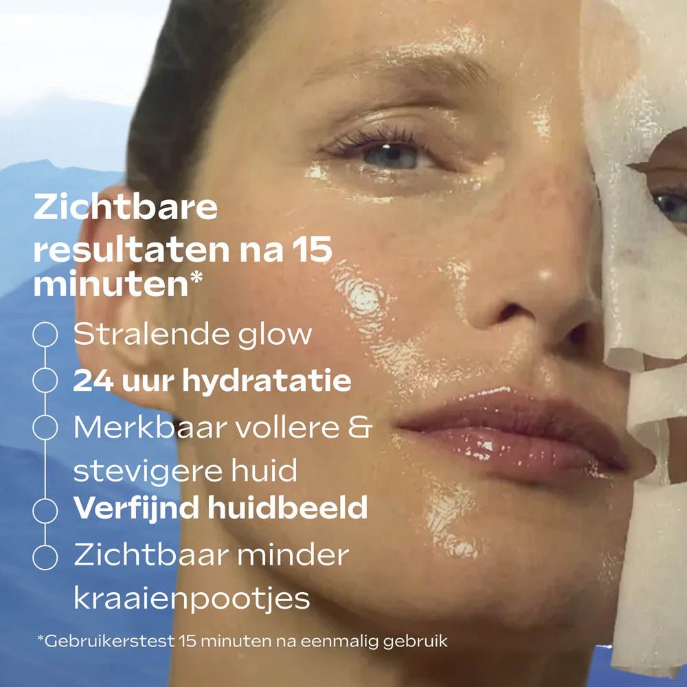 Gezicht van een vrouw. Tekst: 72% ervaart een verjongde huid zoals na een spabehandeling.