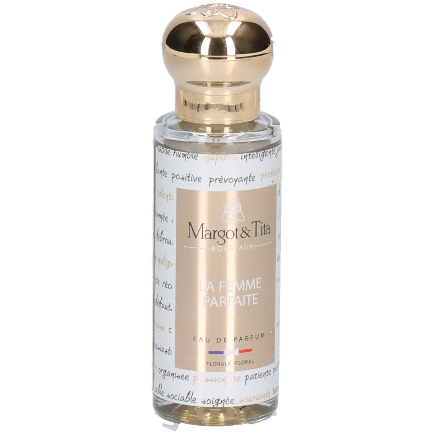 Margot & Tita La Femme Parfaite Eau de Parfum flacon 30ml avec bouchon doré.