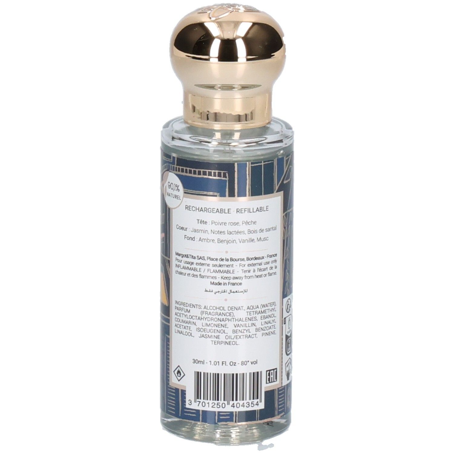 Achterkant van de Margot & Tita Minuit Dans Tes Bras parfumfles, 30ml.