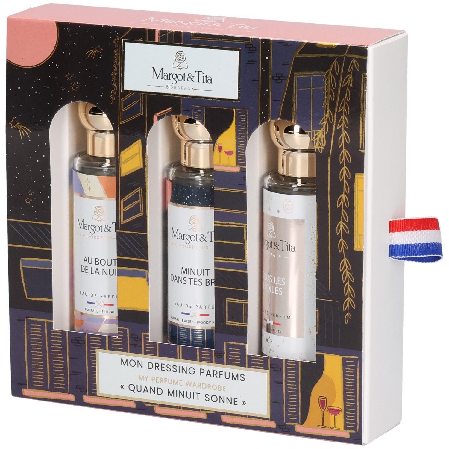 Margot & Tita geschenkdoos met drie parfumflesjes, 'Quand Minuit Sonne' collectie.