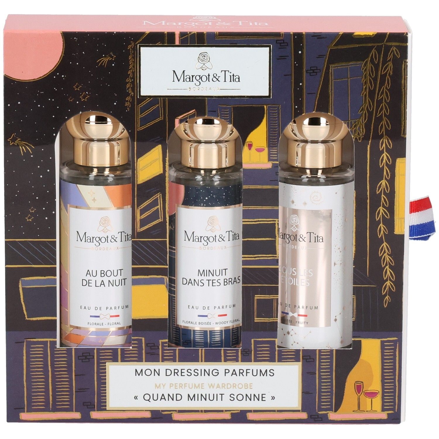 Margot & Tita geschenkdoos met drie parfumflesjes, 'Quand Minuit Sonne' collectie.