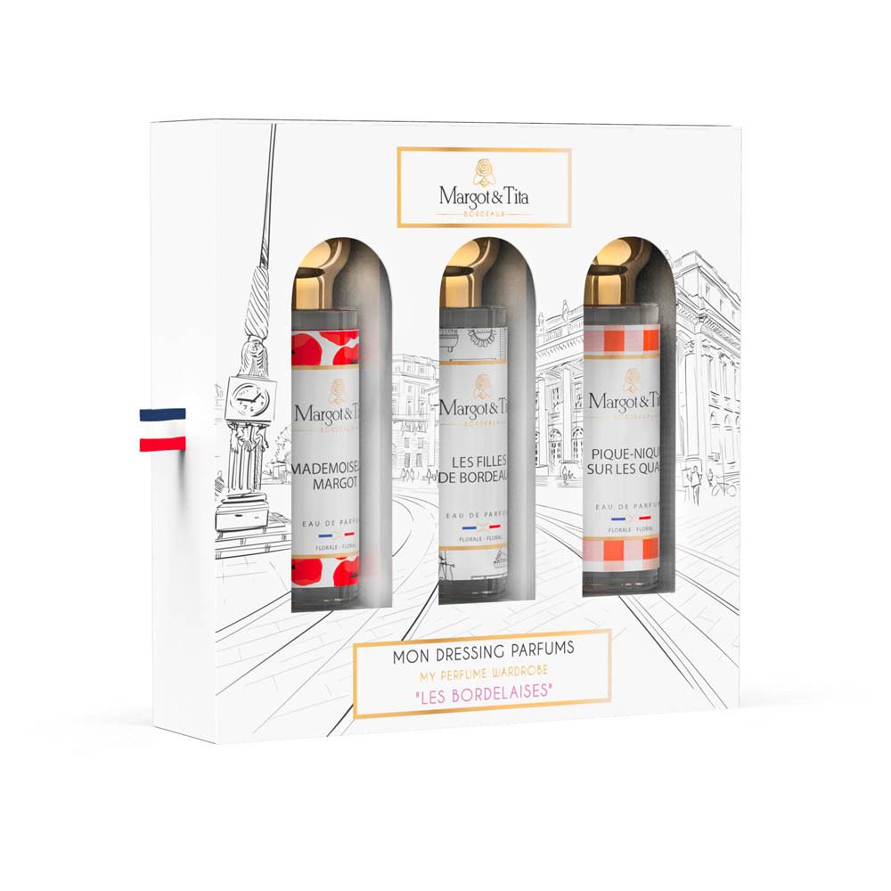 Margot & Tita geschenkdoos met drie parfumflesjes: Mademoiselle Margot, Les Filles de Bordeaux, Pique-Nique sur les Quais.
