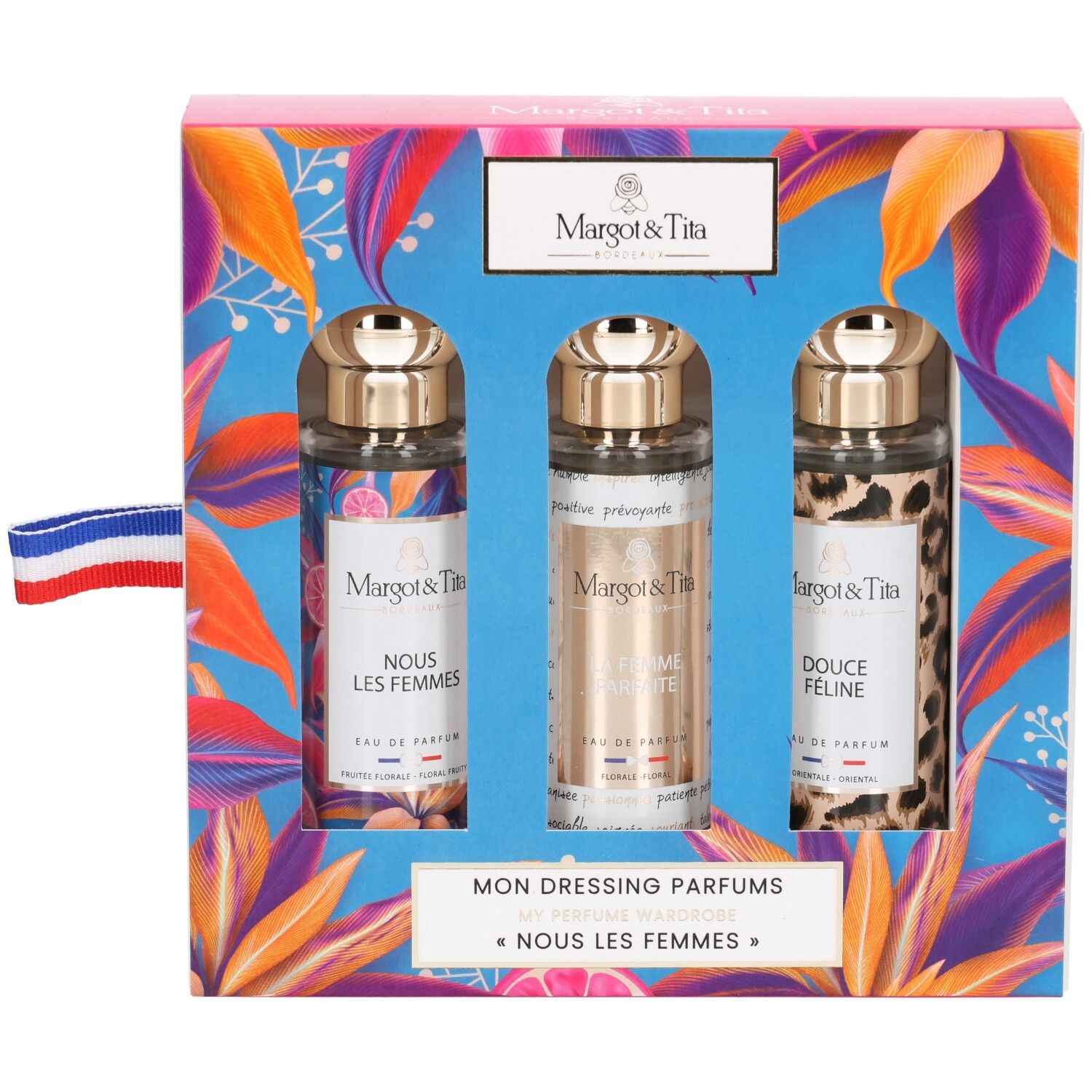Margot & Tita geschenkdoos met drie parfumflesjes: Nous Les Femmes, La Femme Parfaite, Douce Féline.