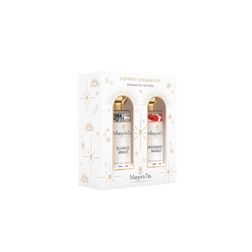Coffret Margot & Tita avec deux flacons de parfum : Élixir De Minuit et Mademoiselle Margot.
