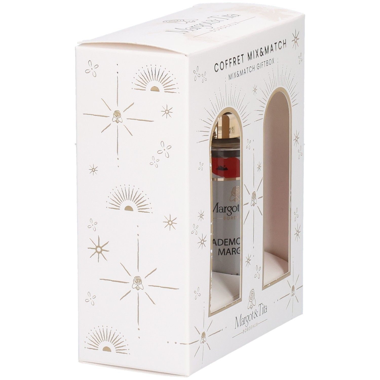 Zijaanzicht van de Margot & Tita Mix&Match geschenkdoos met twee parfumflesjes.