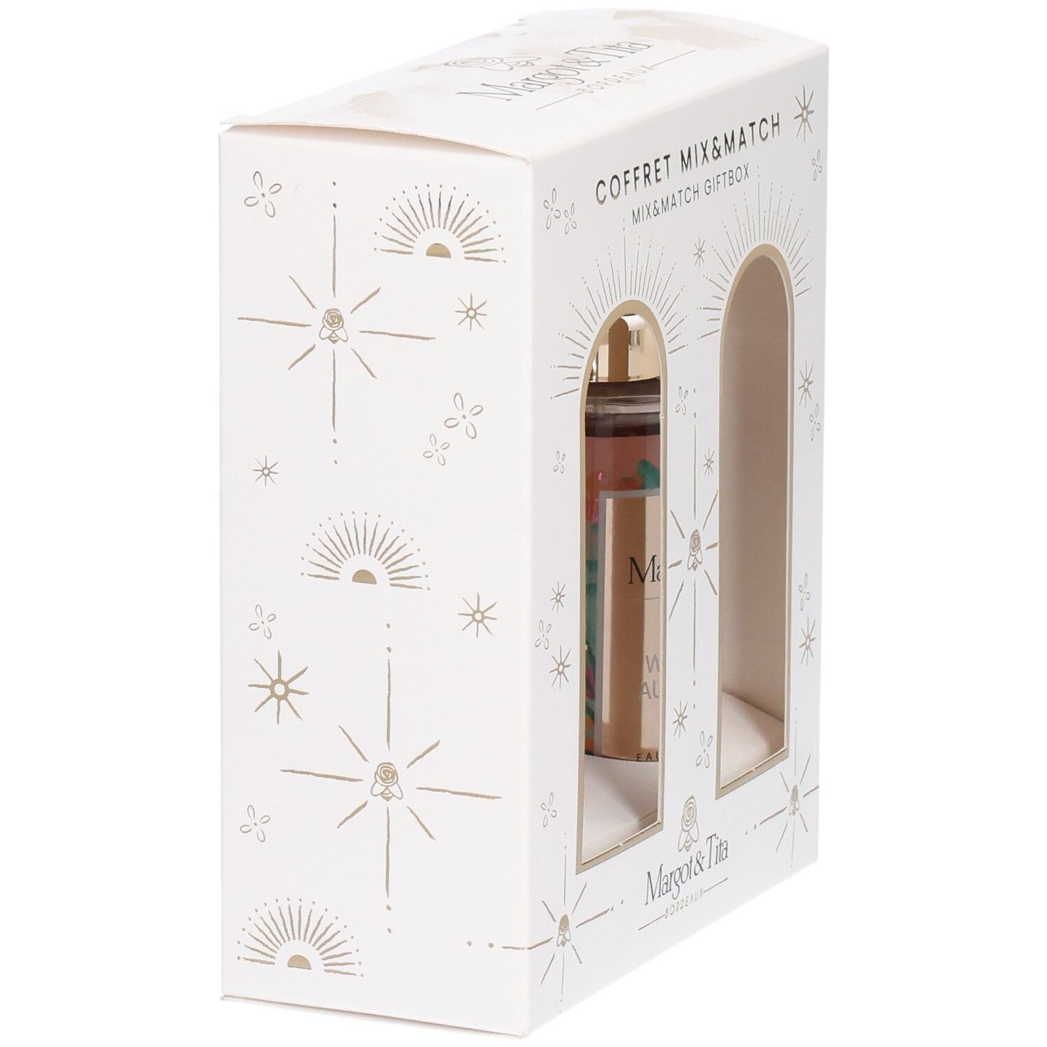 Vue latérale du coffret Mix & Match Margot & Tita avec deux flacons de parfum.
