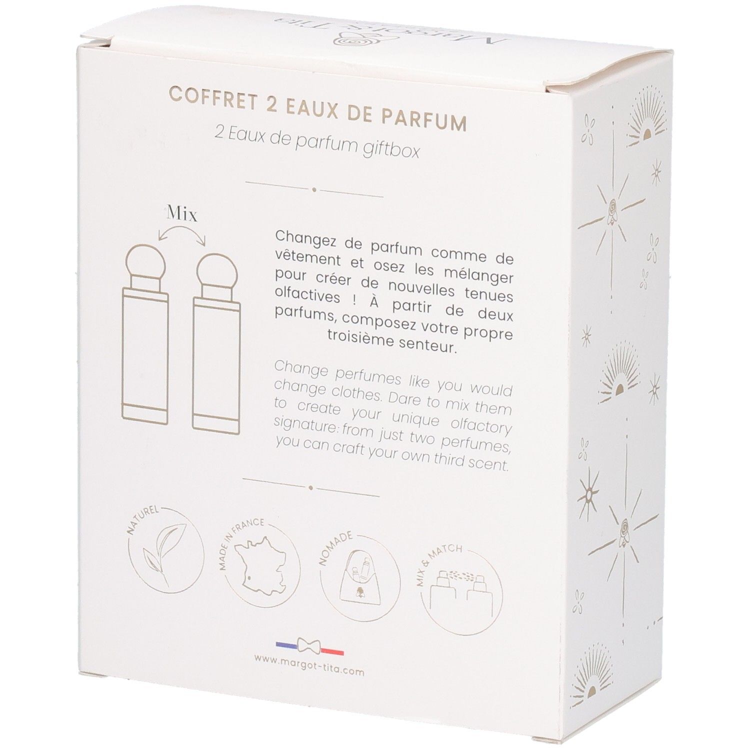 Arrière du coffret Mix&Match Margot & Tita avec informations produit.