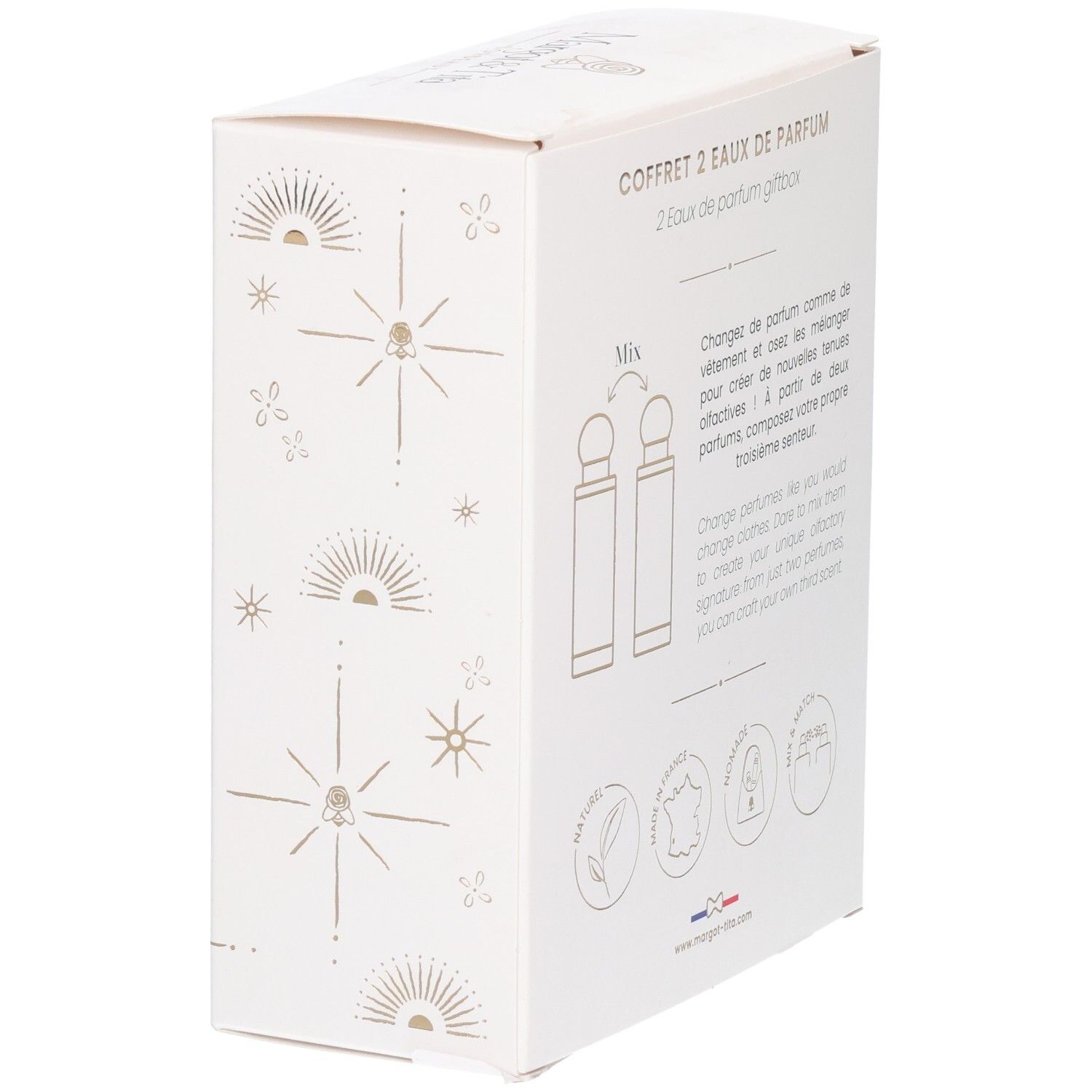 Vue latérale du coffret Mix&Match Margot&Tita avec deux flacons de parfum.