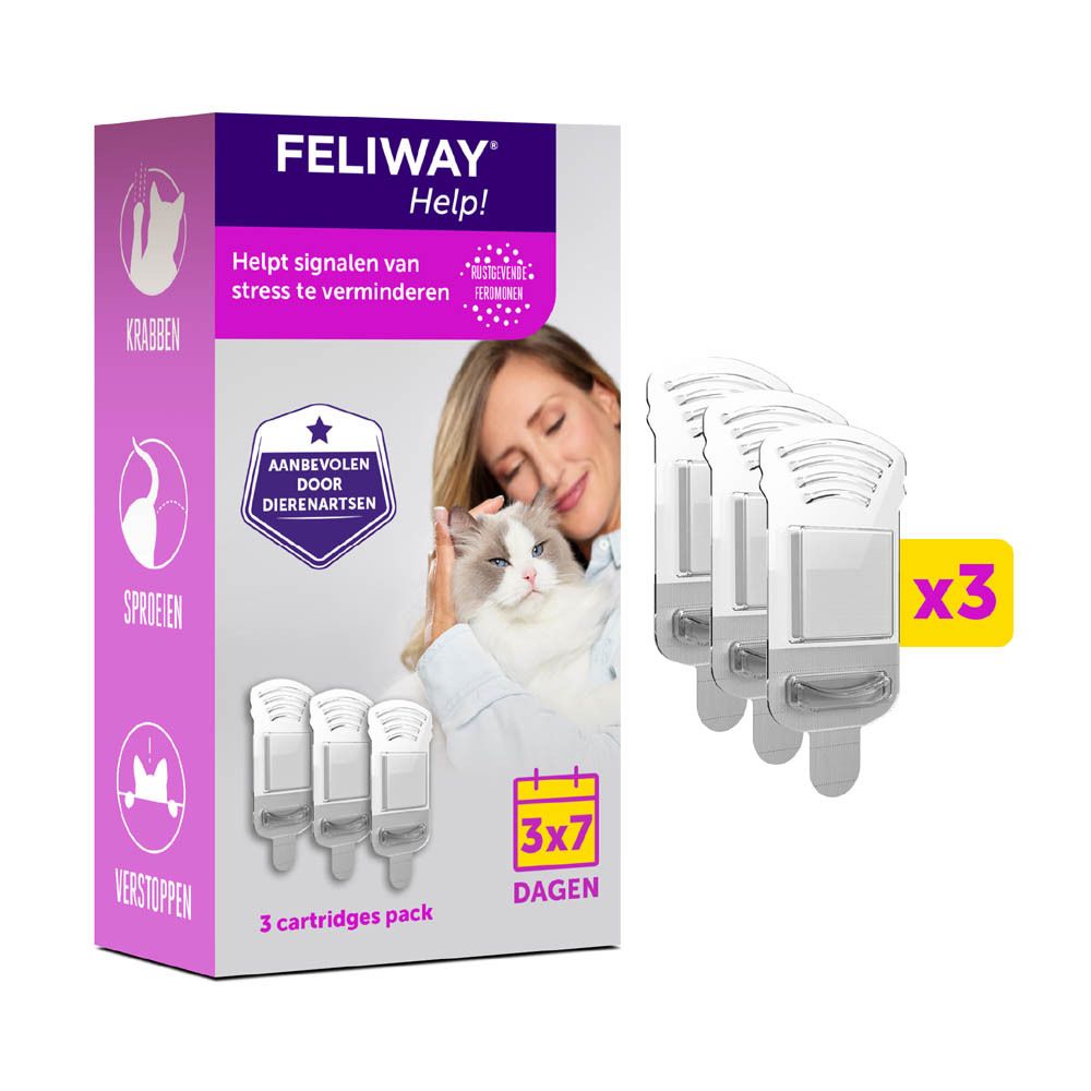 Feliway Help! Verpakking van 3 cartridges. 3 x 7 dagen. Helpt bij stress. Klinisch bewezen.