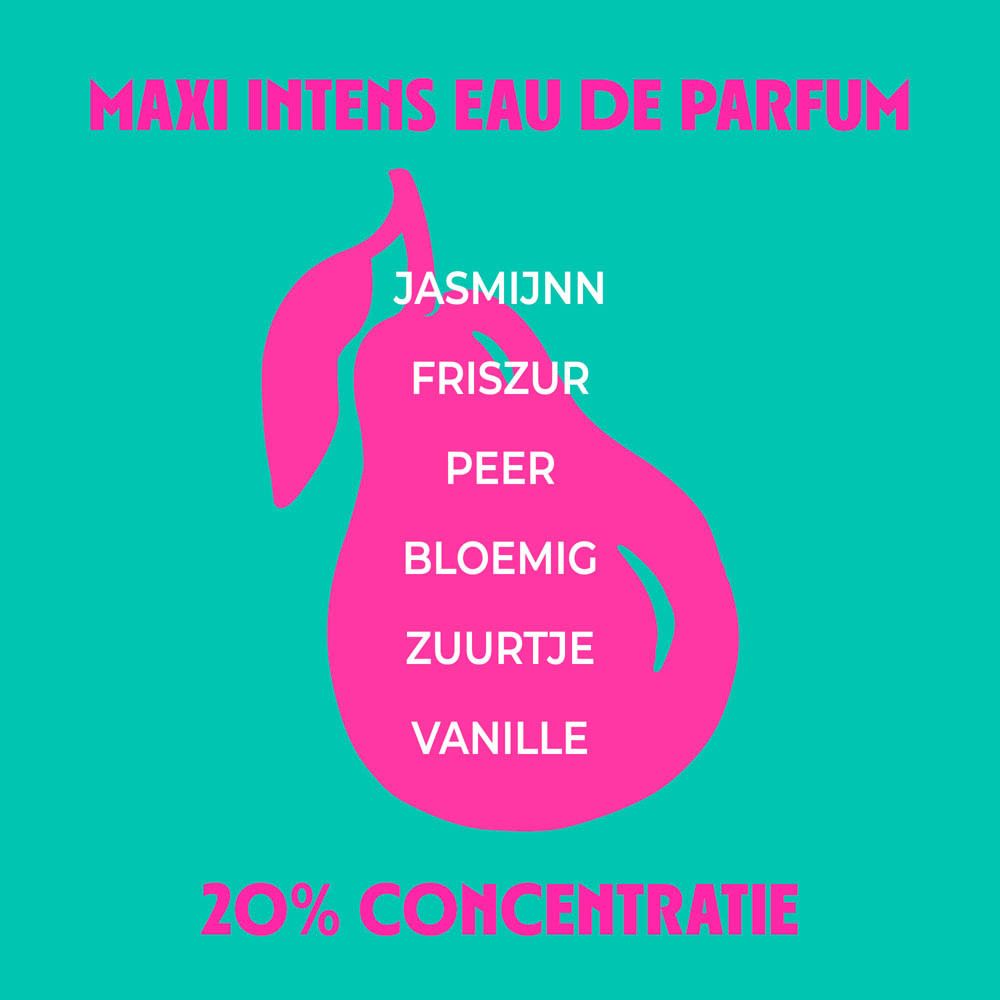Jasmin Lollipop Eau de Parfum Roll-on en verpakking. Turquoise met roze logo en tekst. 15 ml.