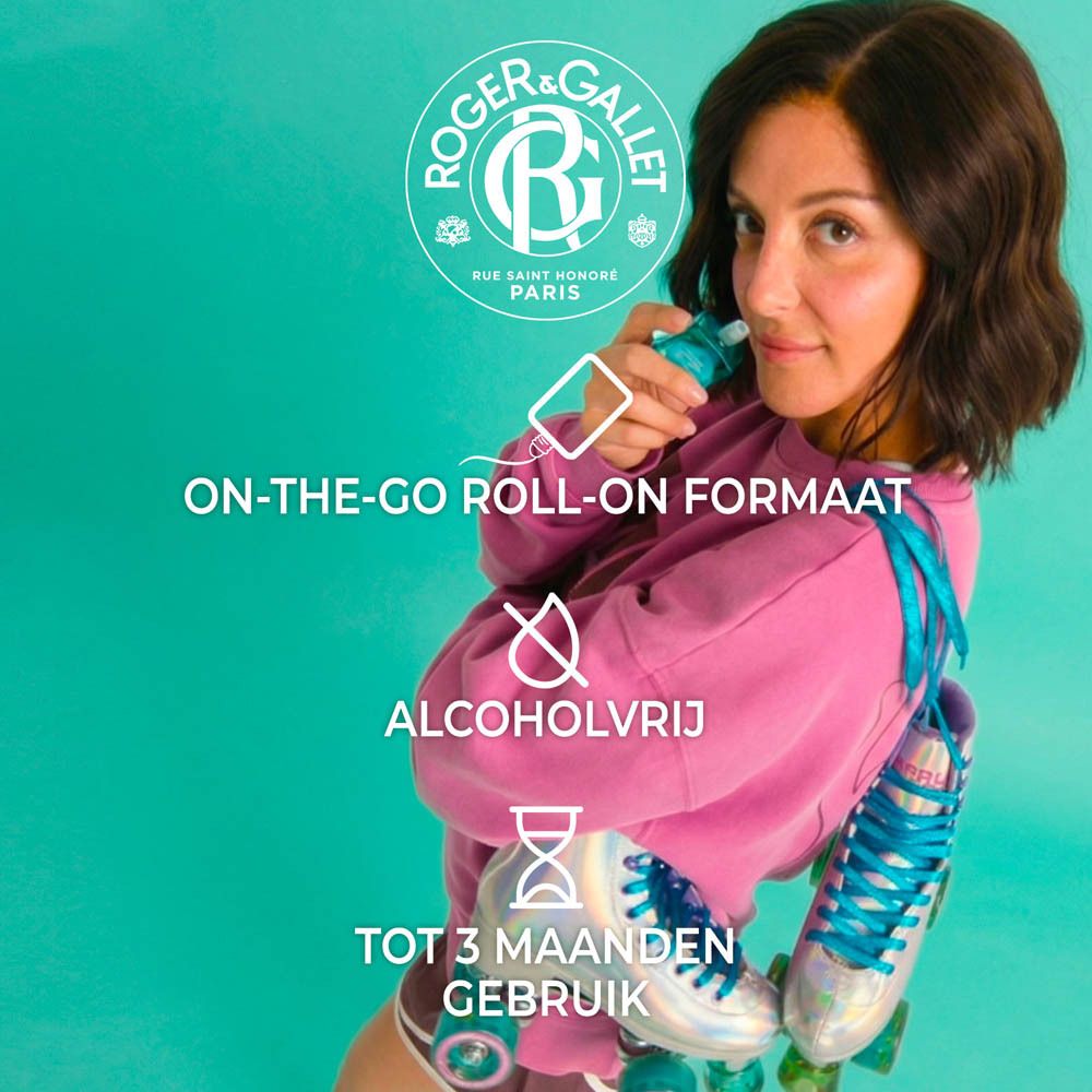 Achterkant van de verpakking voor Jasmin Lollipop Eau de Parfum. Turquoise met roze tekst en logo's.