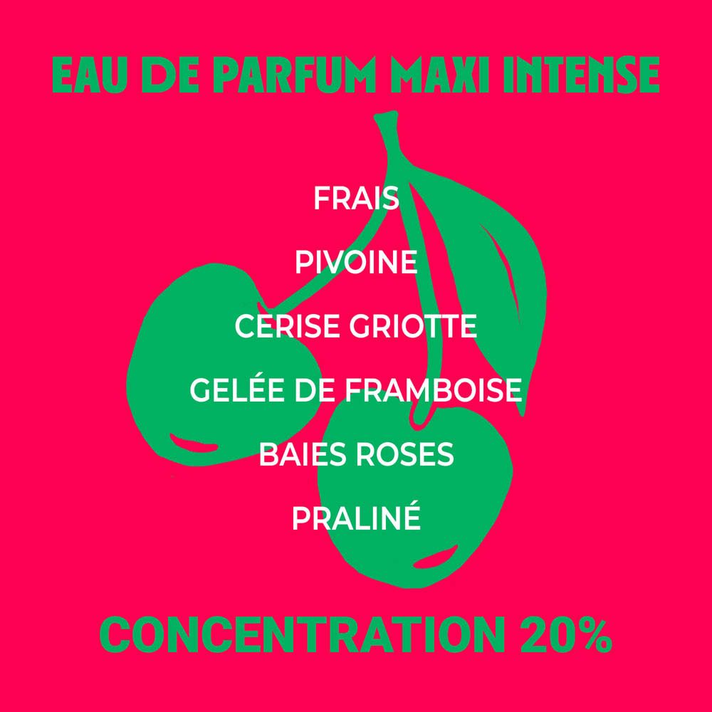 Texte avec arômes et concentration. Illustration de cerises. Marque Roger&Gallet.